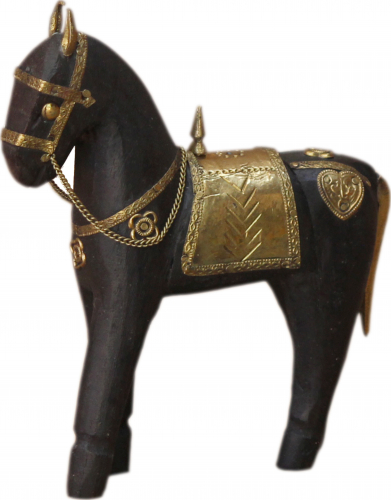 Deko Pferd geschnitzt mit Messingornamenten - 16cm