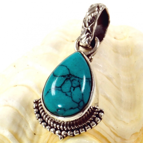 Indian ethno boho silver pendant - turquoise - 1,5x1x0,7 cm 