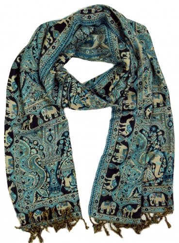 Indian pashmina scarf, shawl, boho stole with paisley pattern - turquoise - 200x70 cm