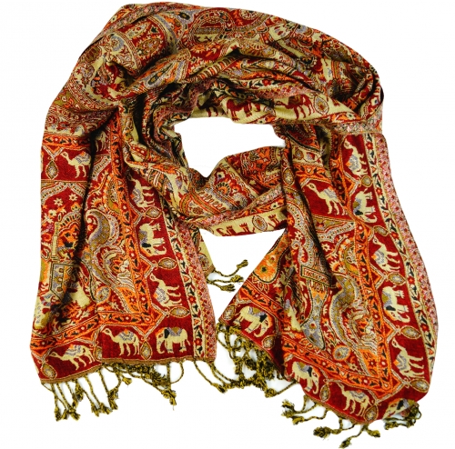 Indian pashmina scarf, shawl, boho stole with paisley pattern - brown/orange - 200x70 cm