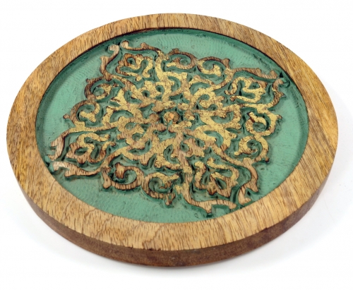 Indian vintage coaster, carved coaster - green/gold - 1,5x20x20 cm  20 cm