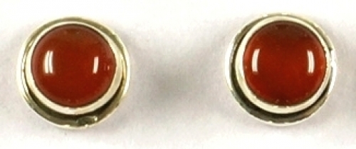 Indian silver stud earrings, round boho stud earrings - carnelian 0,7 cm