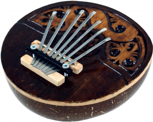Musical instrument made of wood, music percussion rhythm sound instrument, handmade from coconut - Kalimba 3 - 7x14x14 cm  14 cm