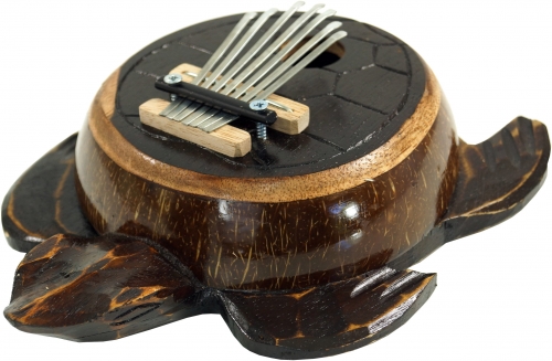 Musikinstrument aus Holz, Schildkröte geschnitzt aus Holz & Kokosnuß - Kalimba 4 - 7x22x17 cm 