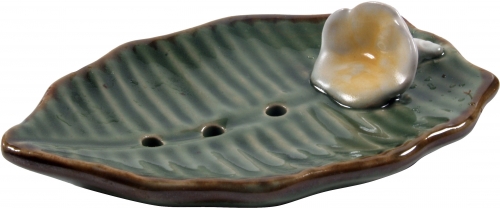 Exotic ceramic soap dish - leaf/green - 3x14x10 cm 