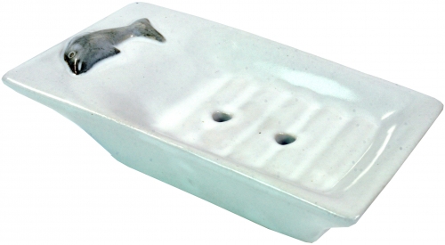 Exotic ceramic soap dish - dolphin/white - 3x13x8 cm 
