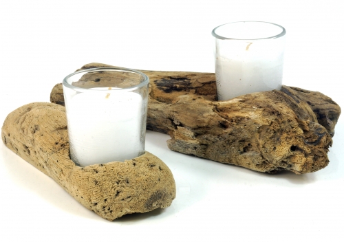 Candle holder driftwood with candle glass - 9x10x12 cm 