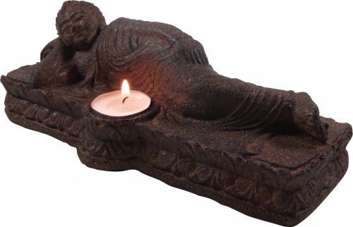 Candlestick sandstone Buddha - black - 10x25x8 cm 