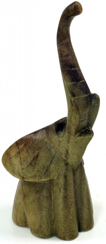 Kleine Deko Figur, Holzfigur sitzender Elefant, Ringhalter - Modell 2 - 18x7x7 cm 