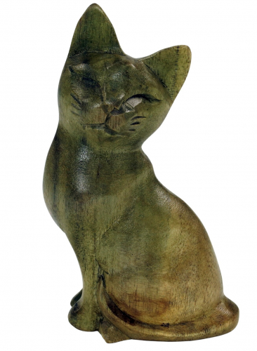 Kleine Deko Figur, Holzfigur, Tierfigur Katze - Modell 3 - 12x7x3 cm 