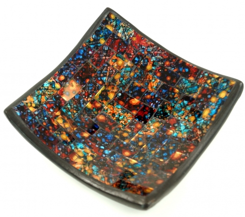 Small mosaic bowl square - red/colorful - 2x15x15 cm 