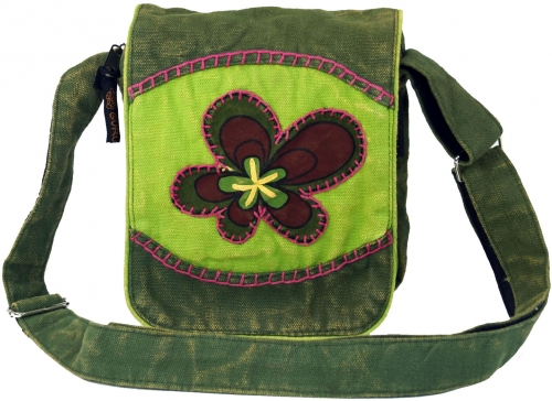Small shoulder bag, hippie bag, goa bag - green - 18x16x5 cm 