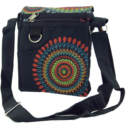 Kleine Schultertasche, Hippie Tasche, Goa Tasche - schwarz - 18x16x4 cm 