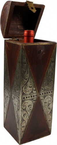 Weinflaschen Holz Box mit Messingverzierungen, Geschenkverpackung Weinflasche Geschenkbox, Weinbox, Wein Kiste - Modell 4 - 36x11x11 cm 