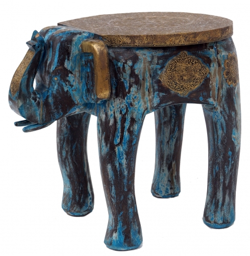 Kleiner Elefanten Beistelltisch - blau-gold - 45x50x37 cm 