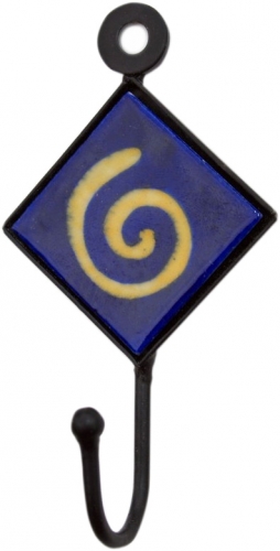 Wall hook, coat hook with handmade blue pottery tile (5*5 cm) - Model 3