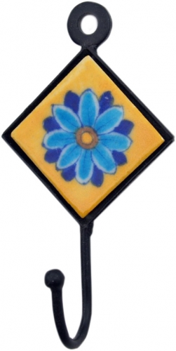 Wandhaken, Garderobenhaken mit handgefertigter blue Pottery Fliese (5*5 cm) - Modell 1