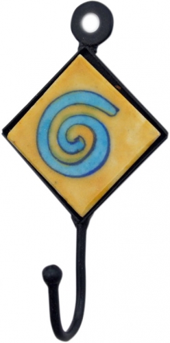 Wall hook, coat hook with handmade blue pottery tile (5*5 cm) - model 4