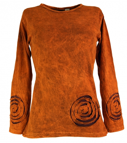 Langarmshirt, farbenfrohes Stonewash Shirt- rostorange/Spirale