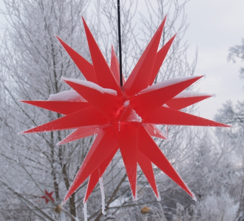 LED Melchior Outdoor II Rot, 3D Auenstern  60 cm, mit 20 Spitzen, inkl. 4 m Auenkabel