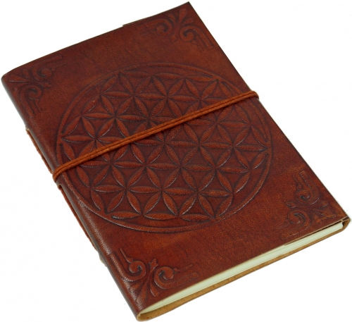 Leather book, notebook, diary, writing book with leather cover - Flower of life 12*17 cm