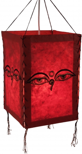 Lokta paper hanging lampshade, ceiling lamp made of handmade paper - Buddha eyes red - 28x18x18 cm 