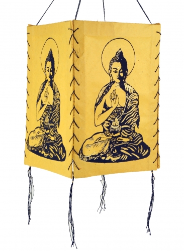 Lokta paper hanging lampshade, ceiling lamp made of handmade paper - Buddha 1 yellow - 28x18x18 cm 