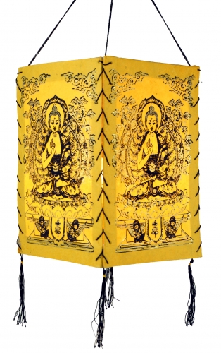 Lokta Papier Hnge Lampenschirm, Deckenleuchte aus handgeschpftem Papier - Buddha 2 gelb - 28x18x18 cm 