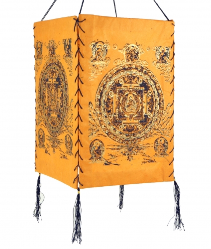 Lokta paper hanging lampshade, ceiling lamp made of handmade paper - Buddha Mandala orange - 28x18x18 cm 