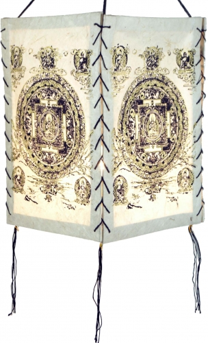 Lokta paper hanging lampshade, ceiling lamp made of handmade paper - Buddha Mandala white - 28x18x18 cm 