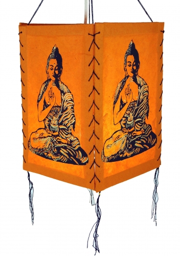 Lokta paper hanging lampshade, ceiling lamp made of handmade paper - Buddha 1 orange - 28x18x18 cm 