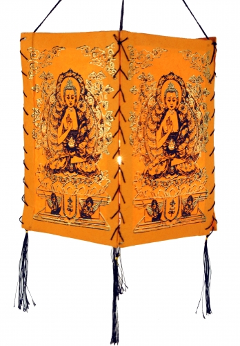 Lokta paper hanging lampshade, ceiling lamp from handmade paper - Buddha 2 orange - 28x18x18 cm 
