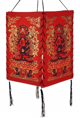 Lokta paper hanging lampshade, ceiling lamp made of handmade paper - Buddha 2 red - 28x18x18 cm 