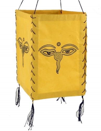 Lokta Papier Hnge Lampenschirm, Deckenleuchte aus handgeschpftem Papier - Buddhas Augen gelb - 28x18x18 cm 