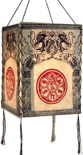Lokta paper hanging lampshade, ceiling lamp made of handmade paper - dragon mandala white - 28x18x18 cm 