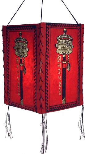 Lokta paper hanging lampshade, ceiling lamp made of handmade paper, prayer wheel - red - 28x18x18 cm 