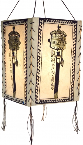 Lokta paper hanging lampshade, ceiling lamp made of handmade paper, prayer wheel - white - 28x18x18 cm 