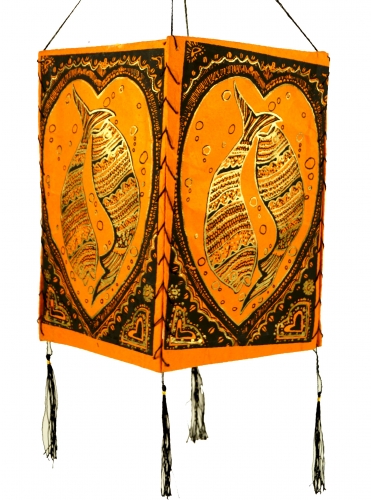 Lokta paper hanging lampshade, ceiling lamp made of handmade paper - Lucky Fish orange - 28x18x18 cm 