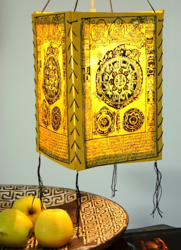 Lokta Papier Hnge Lampenschirm, Deckenleuchte aus handgeschpftem Papier - Mandala gelb - 28x18x18 cm 