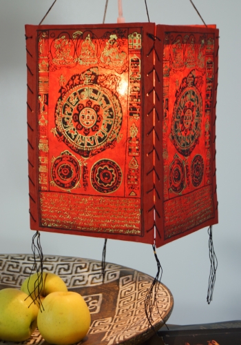Lokta paper hanging lampshade, ceiling lamp made of handmade paper - Mandala red - 28x18x18 cm 