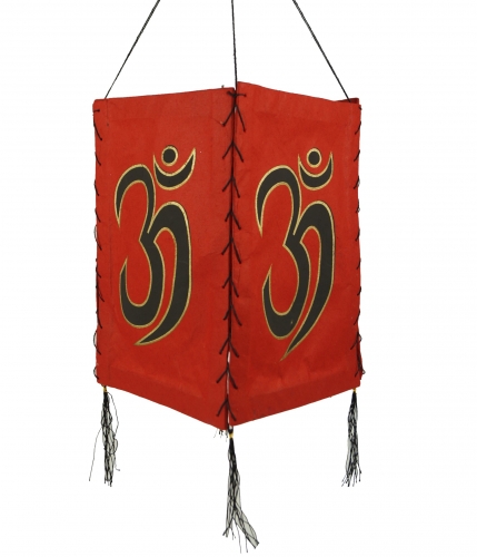 Lokta paper hanging lampshade, ceiling light made from handmade paper - Om red - 28x18x18 cm 