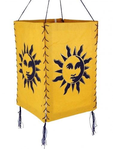 Lokta Papier Hnge Lampenschirm, Deckenleuchte aus handgeschpftem Papier - Sonne 1 gelb - 28x18x18 cm 