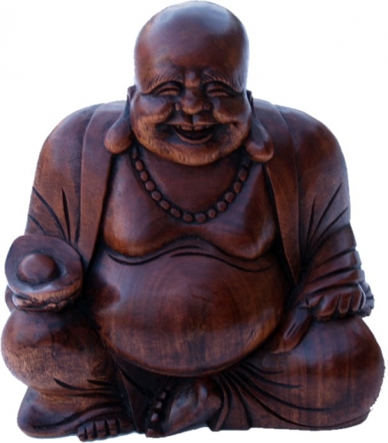 Lucky Holzbuddha Statue dunkel, 16 cm - Modell 3