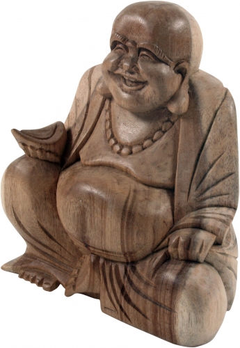 Lucky Holzbuddha Statue hell, 16 cm - Modell 4