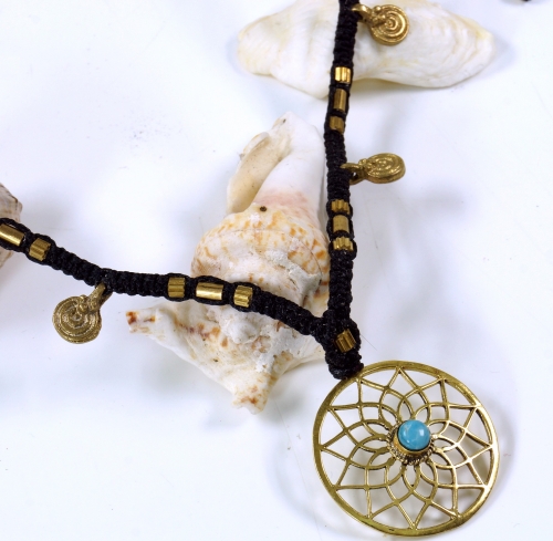 Boho macram necklace, elf jewelry - lotus/turquoise