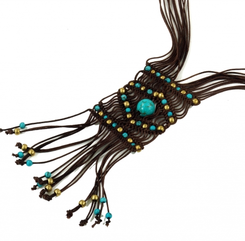 Macram necklace with bead, boho macram necklace, elf jewelry - mocha brown