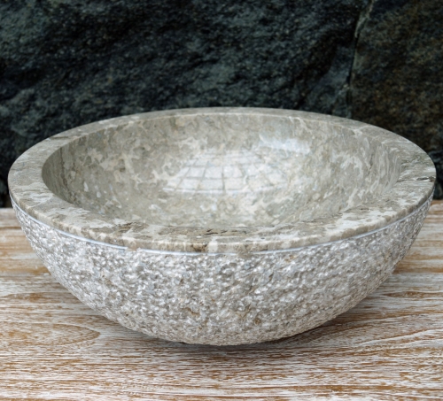 Solid round marble countertop washbasin, wash bowl, natural stone washbasin -  40 cm model 10
