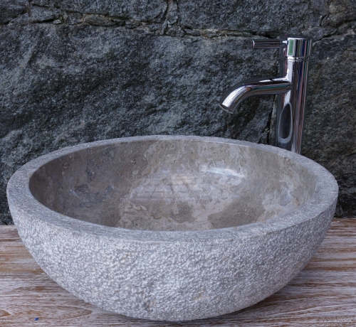 Massives rundes Marmor Aufsatz-Waschbecken, Waschschale, Naturstein Handwaschbecken -  45 cm Modell 13