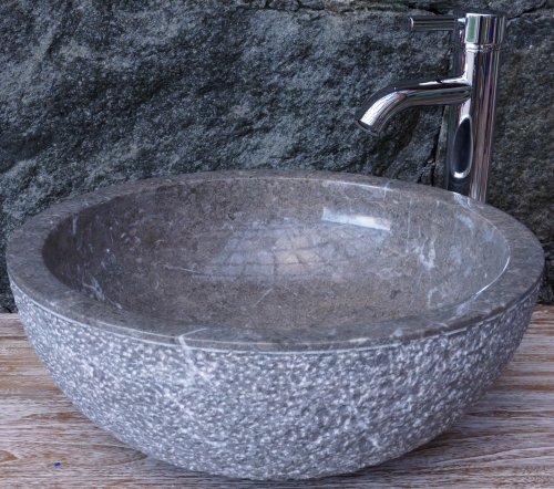 Massives rundes Marmor Aufsatz-Waschbecken, Waschschale, Naturstein Handwaschbecken -  45 cm Modell 14