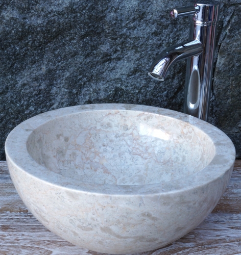 Massives rundes Marmor Aufsatz-Waschbecken, Waschschale, Naturstein Handwaschbecken -  35 cm Modell 17